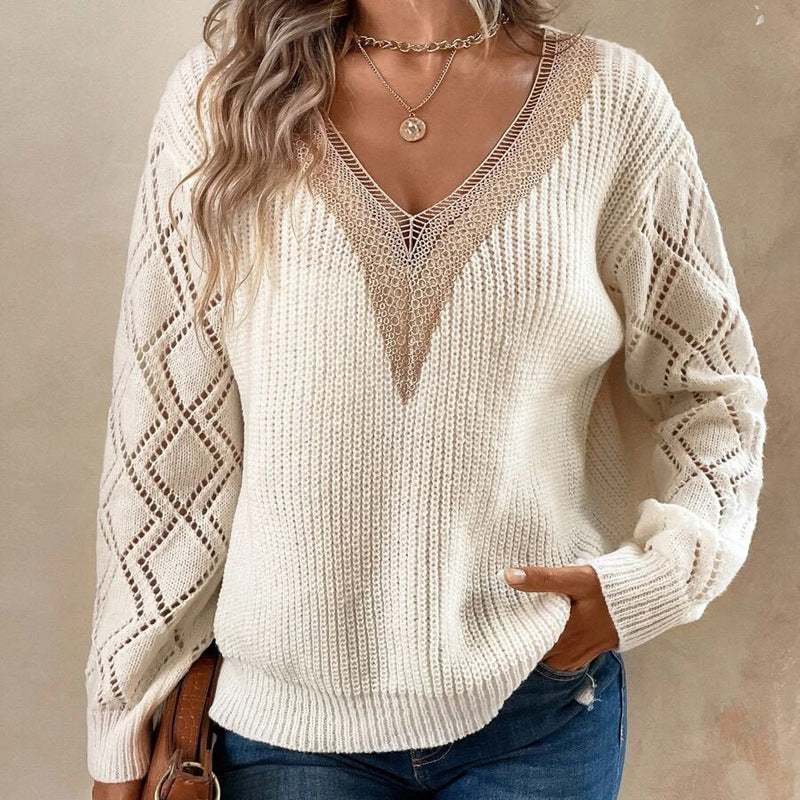 Spring Autumn V neck Sweater Loose Casual Pullover Women Knitwear Bella Mia